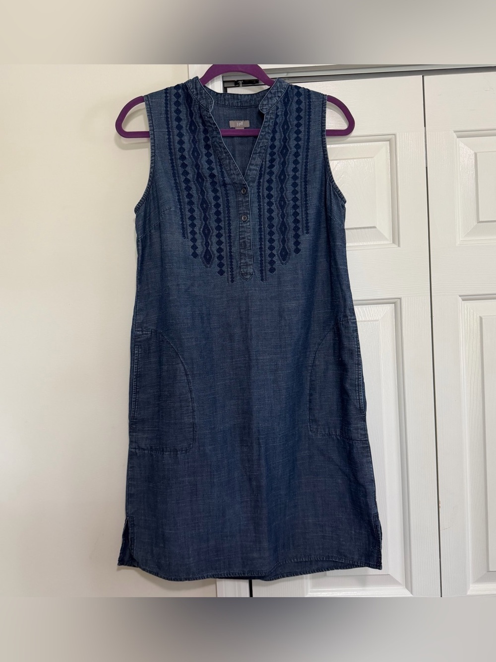 J.Jill Chambray Denim Blue Sleeveless Mid Length Dress Size Small